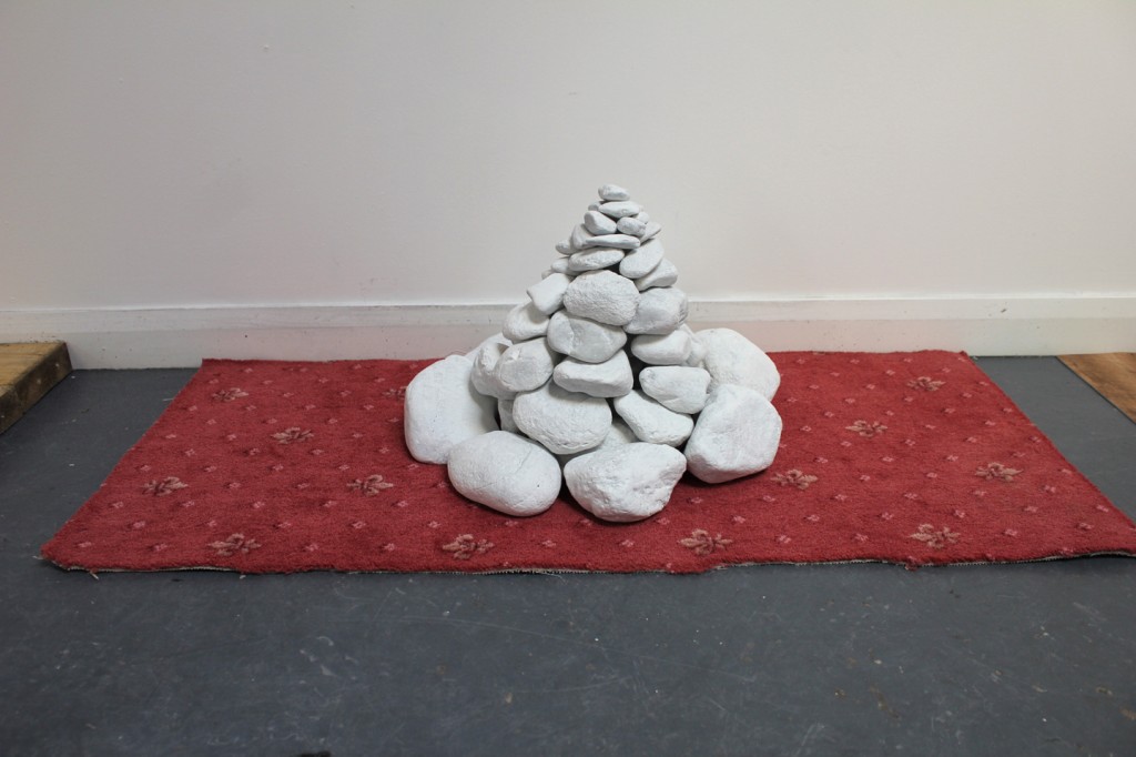 Monument, Installation View, found rocks, paint & carpet